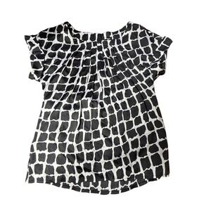 Essentials by Milano‎ Blouse Top Black White Print Short Sleeve Size S